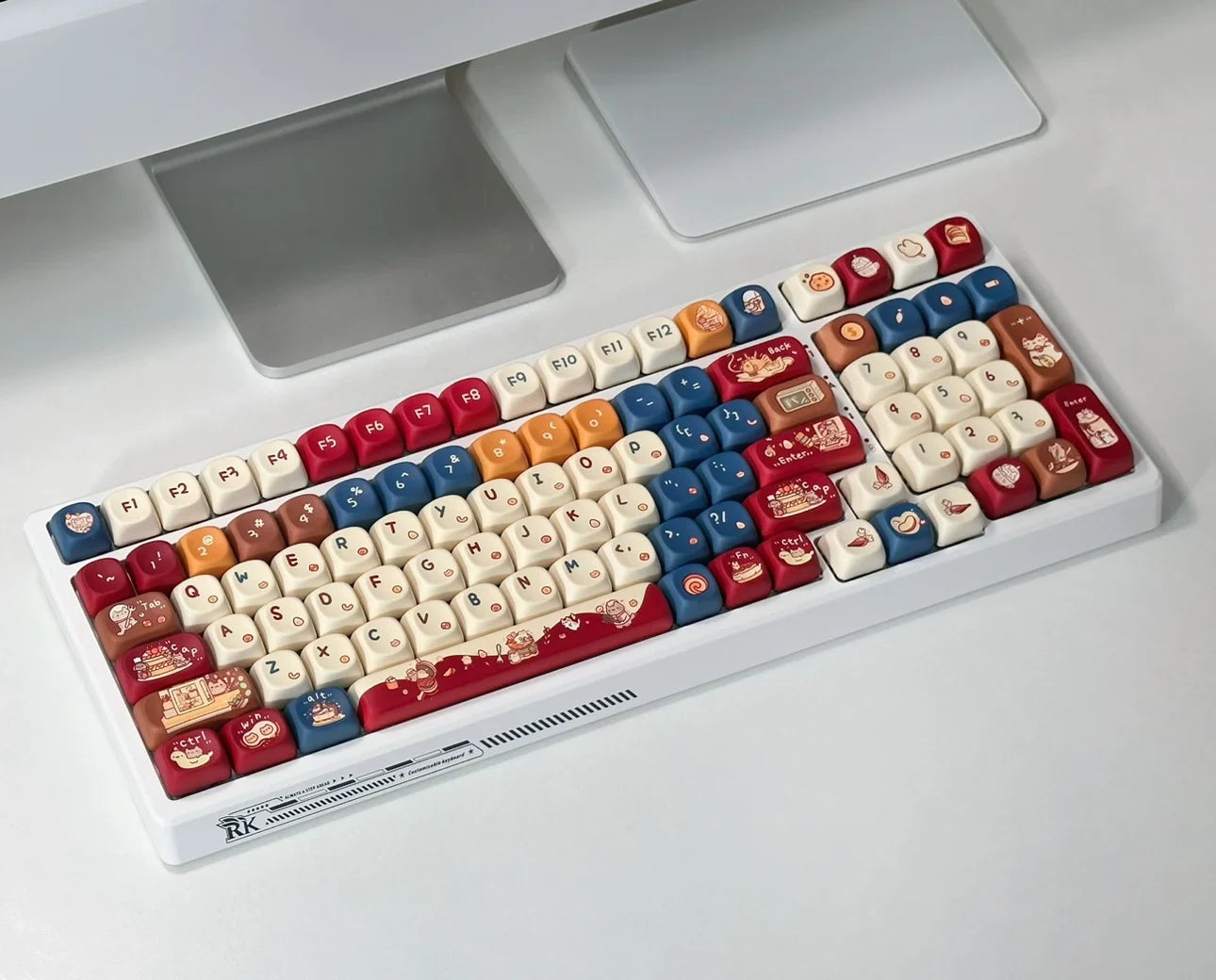 Meow Chef Keycap Set PBT Sublimation Cat Kitchen Cute Keycaps 131 Keys MOA Profile Red Blue Key Caps for DIY Mechanical Keyboard