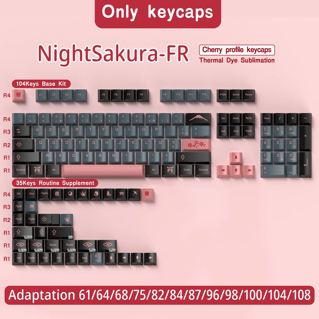 French Keycap 136-156 Keys BPT Cherry Profile FR Keycaps For French keyboard MX Mechanical Keyboard 7U Space Keys Hi75
