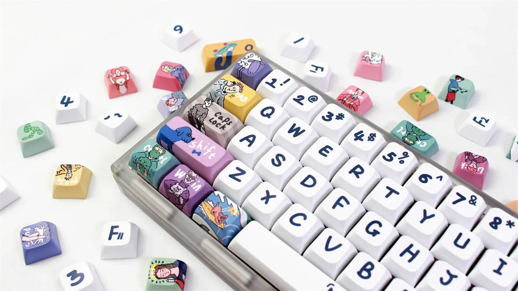 Kjeow Sea Wave Theme Keycaps PBT HM XDA Profile Cartoon Surfer 123 Keys Dye-Sublimation for Custom Mechanical Gaming Keyboard