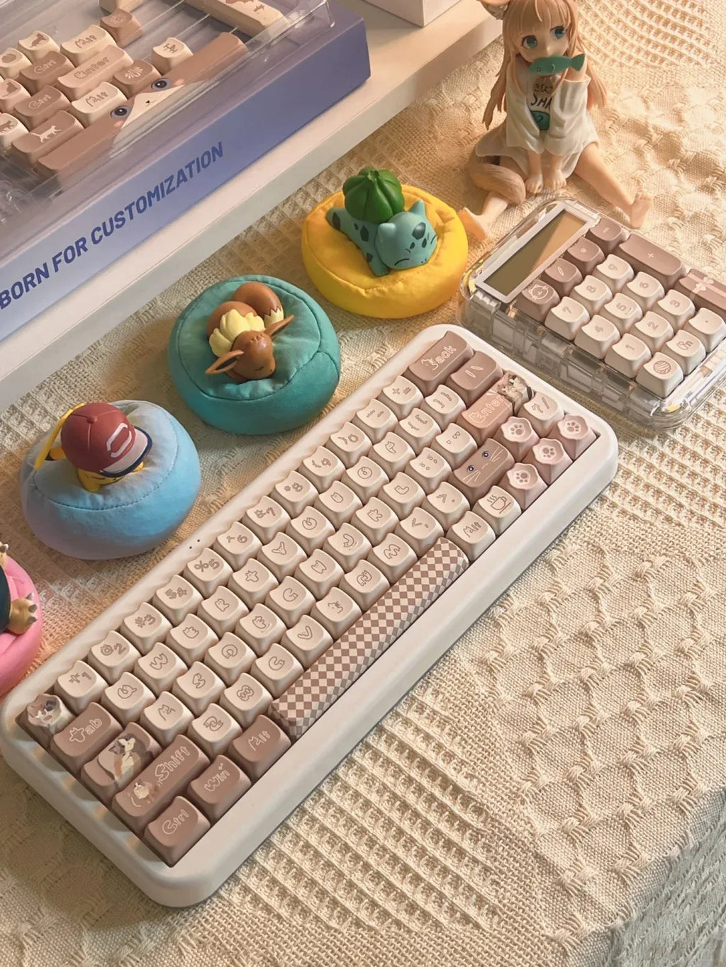 Cute Meow Keycaps Cat Head MAO Profile PBT Square Key Cap Thermal Sublimation Mechanical Keyboard Keycap Cat Set For Girls Gift