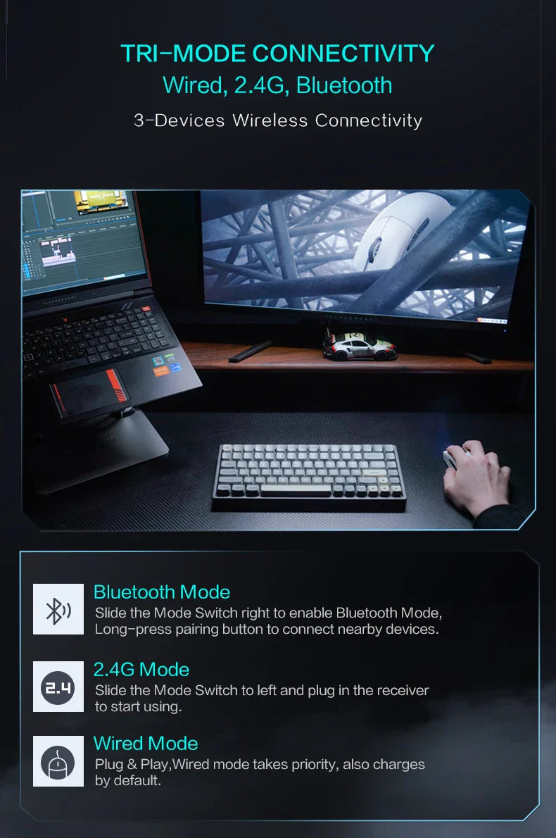 ThundeRobot ML901 Three-mode Mouse Gaming Wireless Bluetooth 2.4G Wired Ultra-lightweight Design PAW3395 Wireless Charging