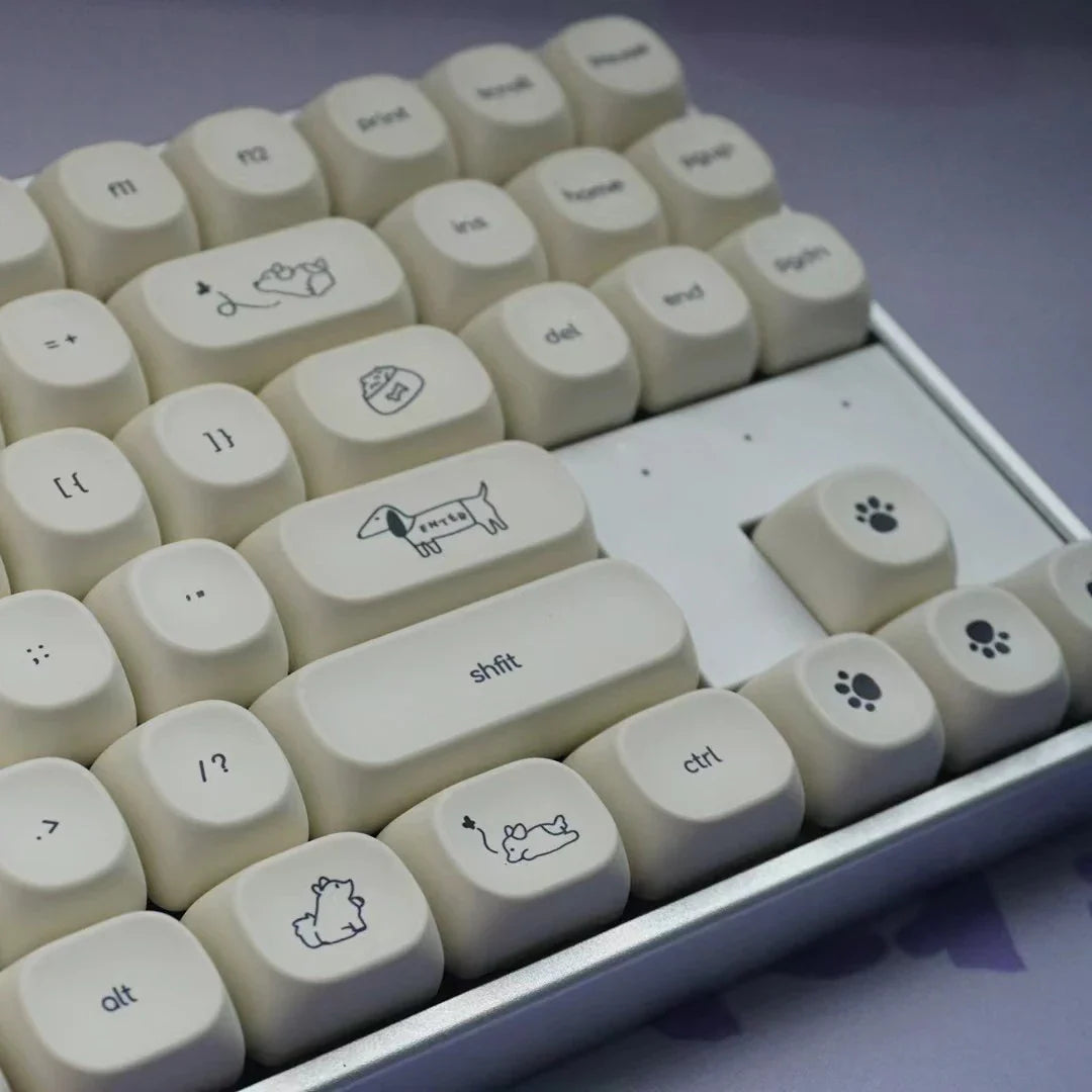 MiFuny Cute Dog Keycap 124/133 Keys PBT Dye Sublimation Custom MOA/Cherry Profile Gaming Keycaps for Mechanical Keyboard Gifts