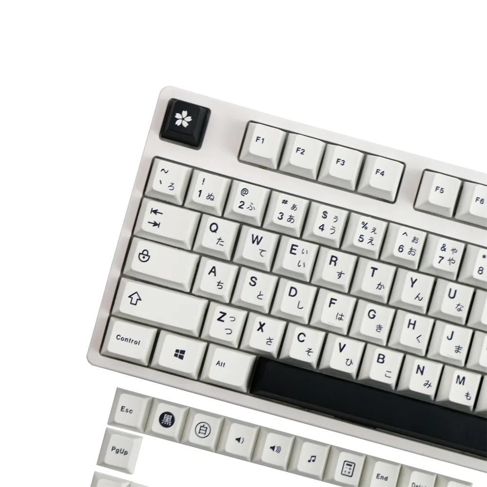 PBT Keycap Minimalist Black White Japanese Keycaps Cherry Profile 129 Keys For Mechanical and Optical Gaming Keyboard