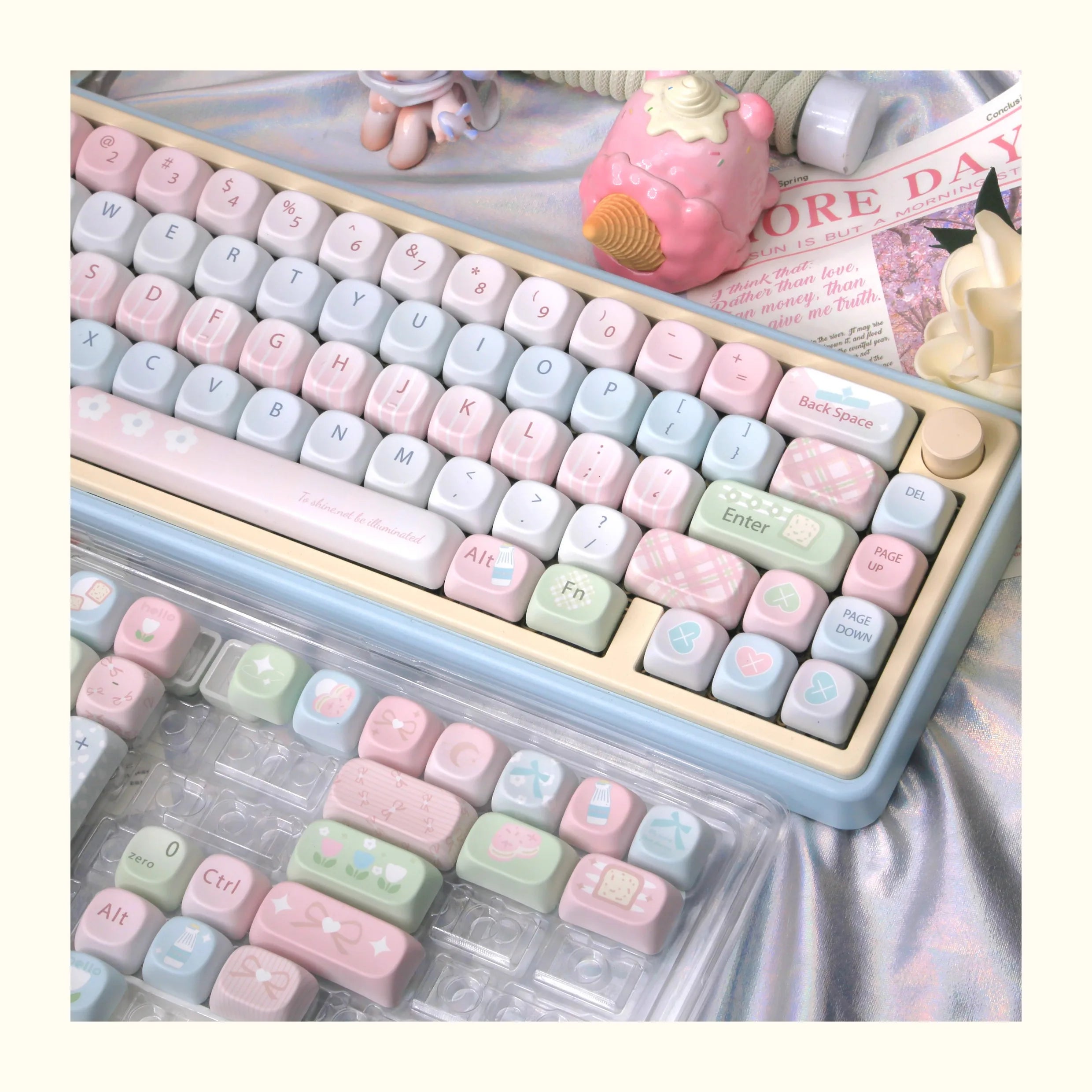 Mousse Mood Theme Keycap MOA Profile 131 Keys Cute Sweet Keycaps PBT Thermal Sublimation Macaron Color Mechanical Keyboard Cap