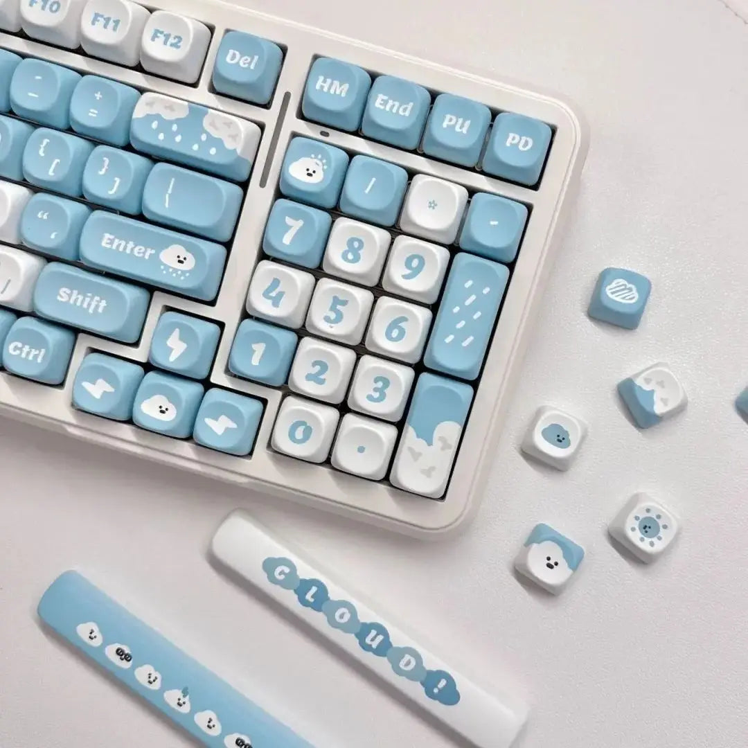 Cute Cloud Theme Keycaps MOA Profile 138 Keys Blue Key Cap Square PBT Alice Keycaps Thermal Sublimation Mechanical Keyboard Cap
