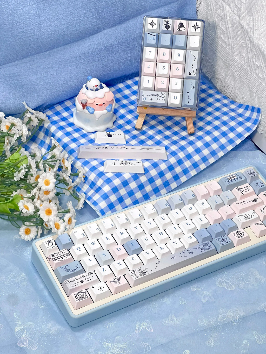 Gentle Snow Keycap Cherry Five-Sided Thermal Sublimation Process Pbt Material Blue White Cute Snowflake Small Full Set Of Keycap