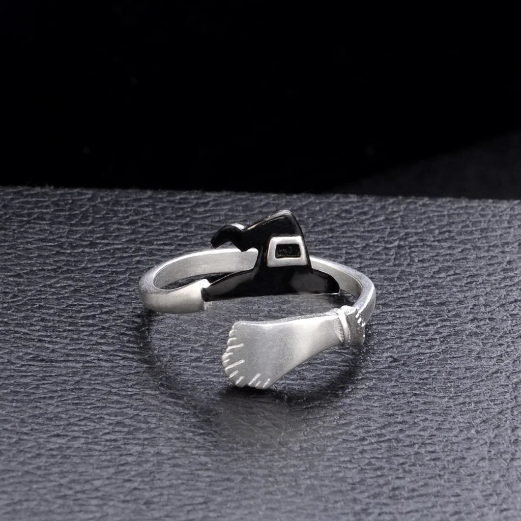 Devil Ram Horns Skull Open Ring for Men's Retro Satanic Cross Religious Amulet Jewelry