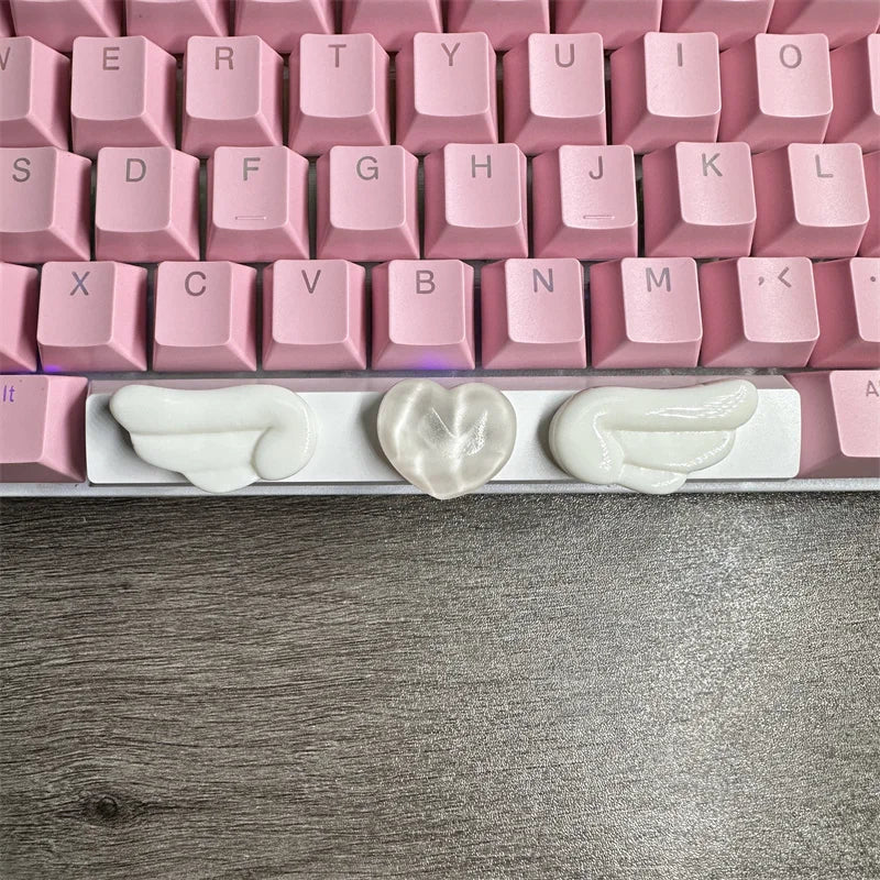 Cute Heart Wings Keycaps Handmade 6.25u Space Keycaps Supplement Keycaps DIY Mechanical Keyboard Decorations