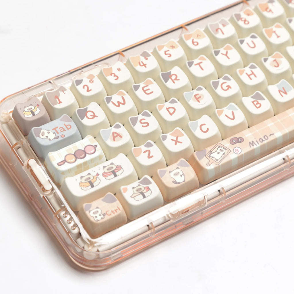 MAO Profile Sushi Cat PBT Dye Sub Keycaps Cute Set For Cherry Mx Switch Gaming Mechanical Keyboard GMK67 Keycap 6.25u 7u Space