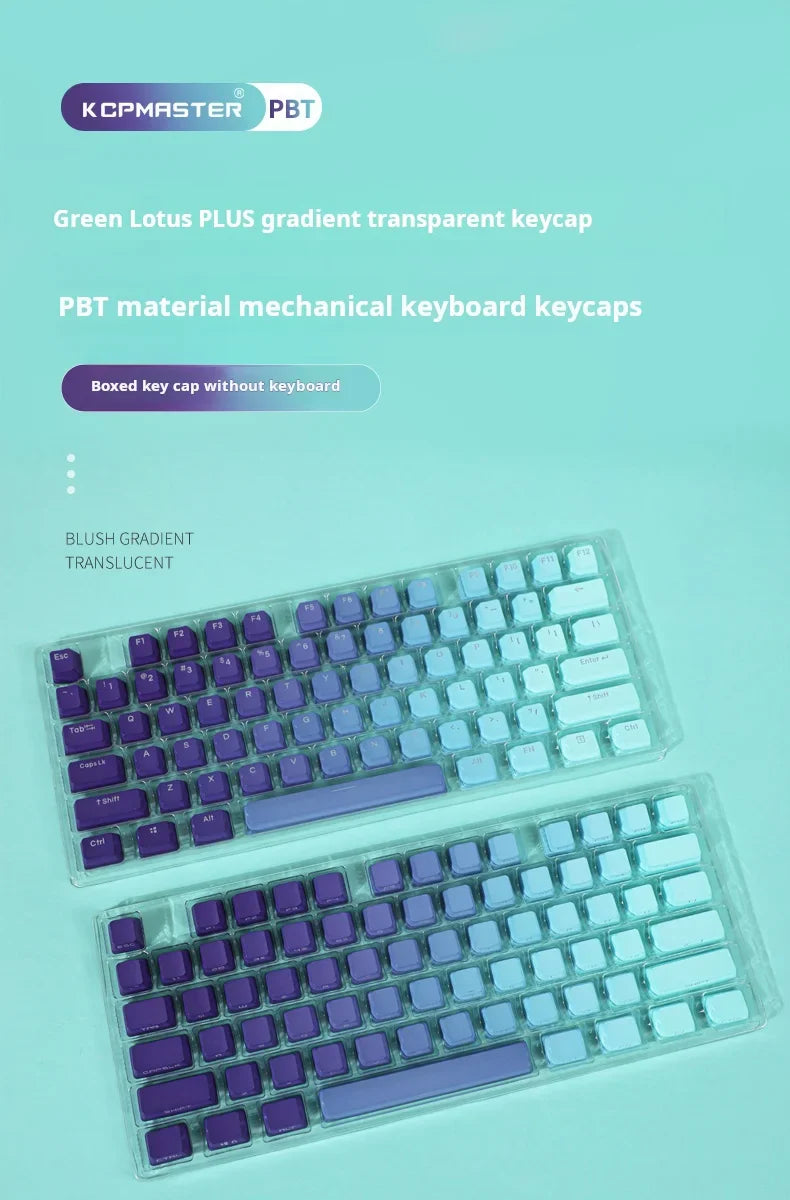 Green Lotus Gradient Keycaps Backlit Transparent Keycap OEM Profile PBT Side/Top Print Key Cap For MX Switch Mechanical Keyboard