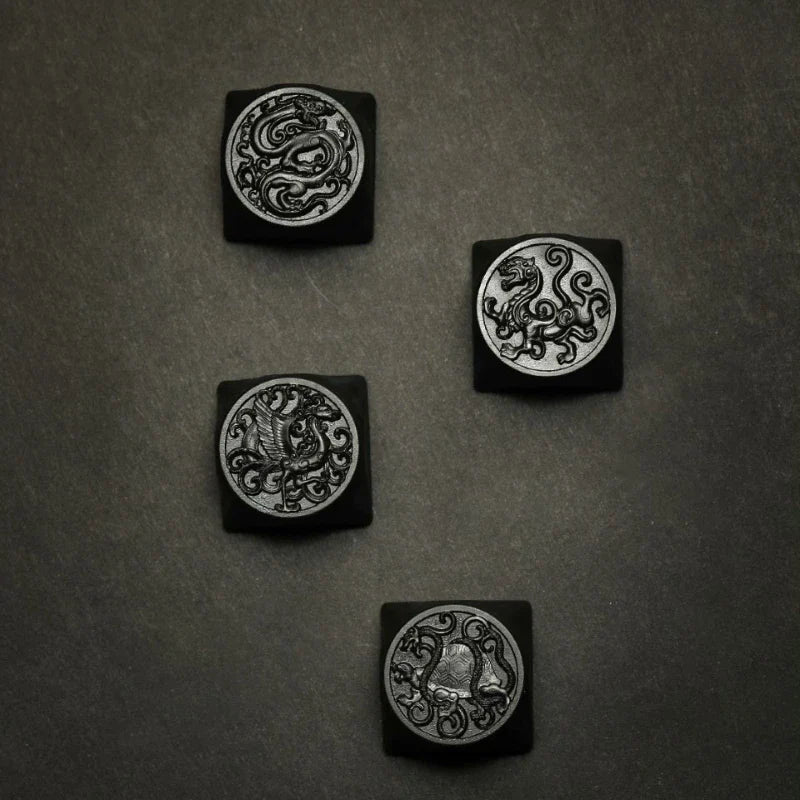 ECHOME Dark Jade Keycap The Four Symbol Theme Hand-carved Translucent Keyboard Cap Custom Artisan KeyCap for Mechanical Keyboard