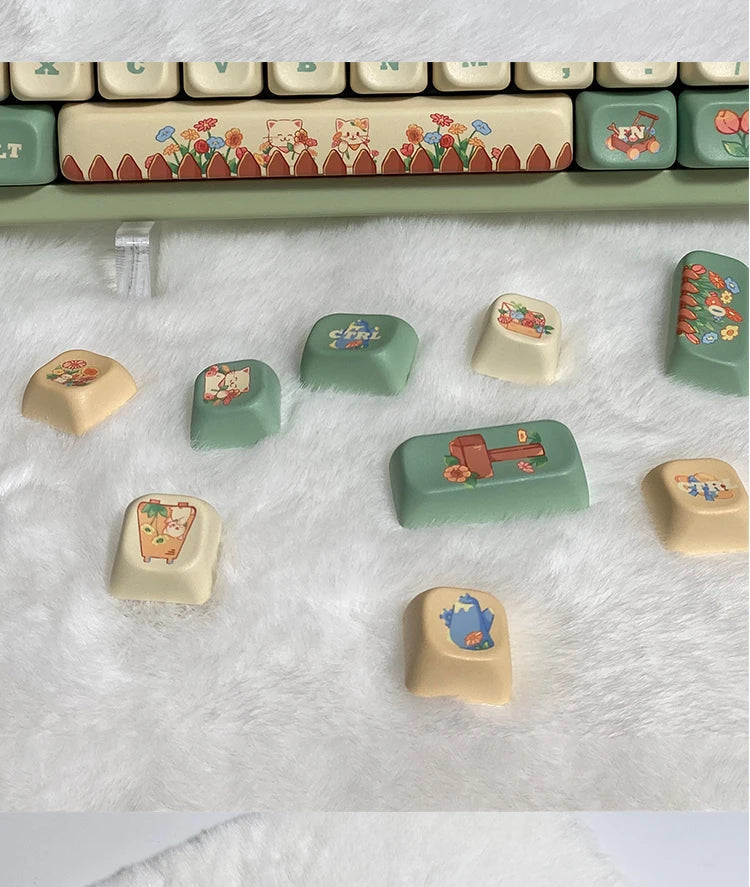 Cat Garden Keycap Set EOA Height PBT Five-Sided Sublimation Key Caps for  Mechanical Keyboard Flower Kitten Element Cute Keycaps