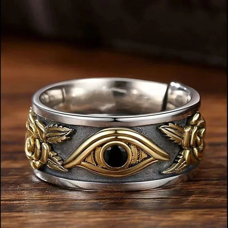 Devil Ram Horns Skull Open Ring for Men's Retro Satanic Cross Religious Amulet Jewelry