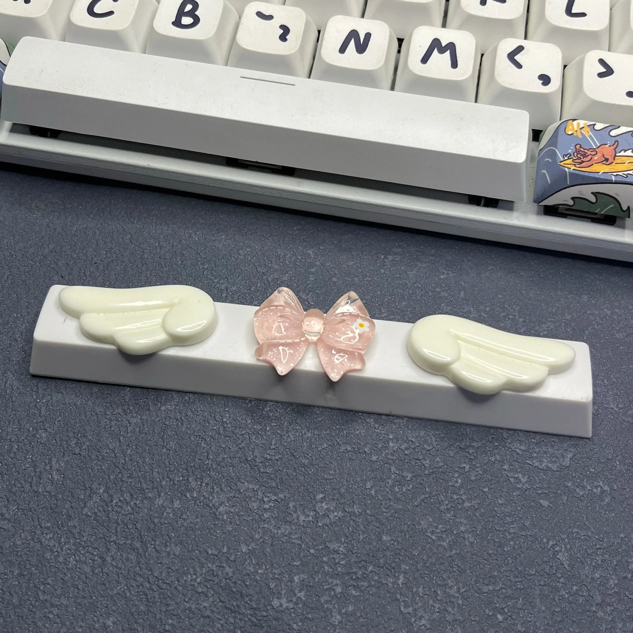 DIY Cute Magic Love Wings Keycap 6.25u Spacebar Game Mechanical Keyboard Cross Axis Pink Bow Keycap