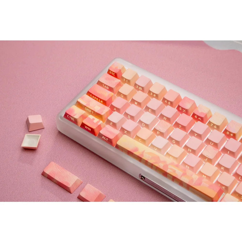 PIIFOX PBT OEM Profile Keycaps Thermal Sublimation 130 Keys Pink Thing Oil Painting Theme Transparent Translucent Side Engraving
