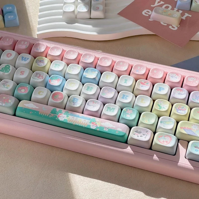 New 131 Key Cute Hand Drawn Theme Keycaps Xoa Profile Pbt Material Thermal Sublimation  Mechanical Gaming Keyboard Key Caps Gift