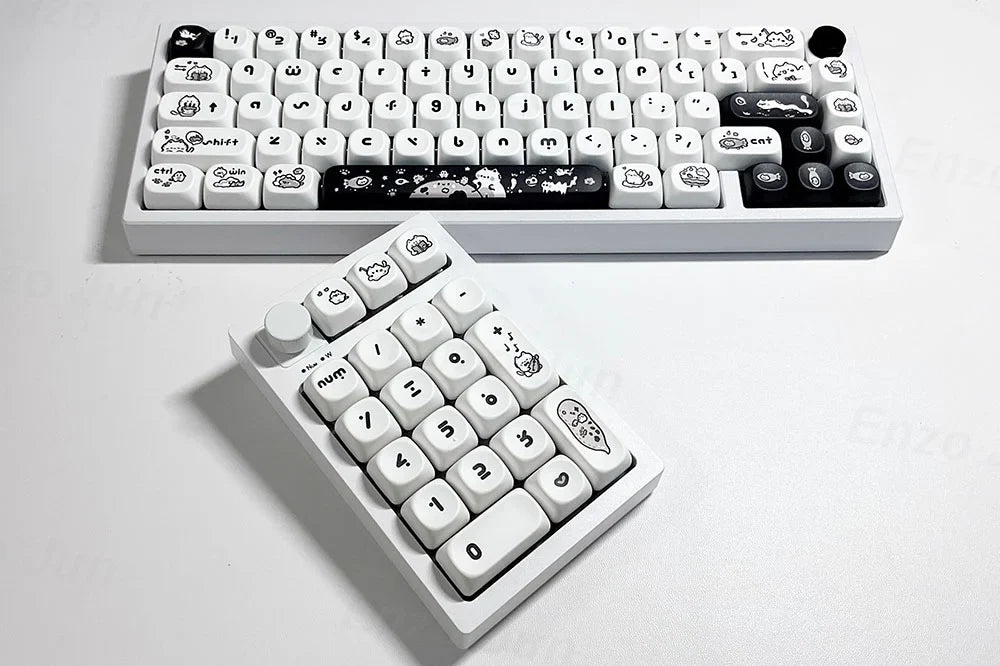 Naught Cat Black White Keycap 140 Keys MOA Profile PBT Keycaps Dye Sublimation for MX Switch Gaming Mechanical Keyboard Keycap