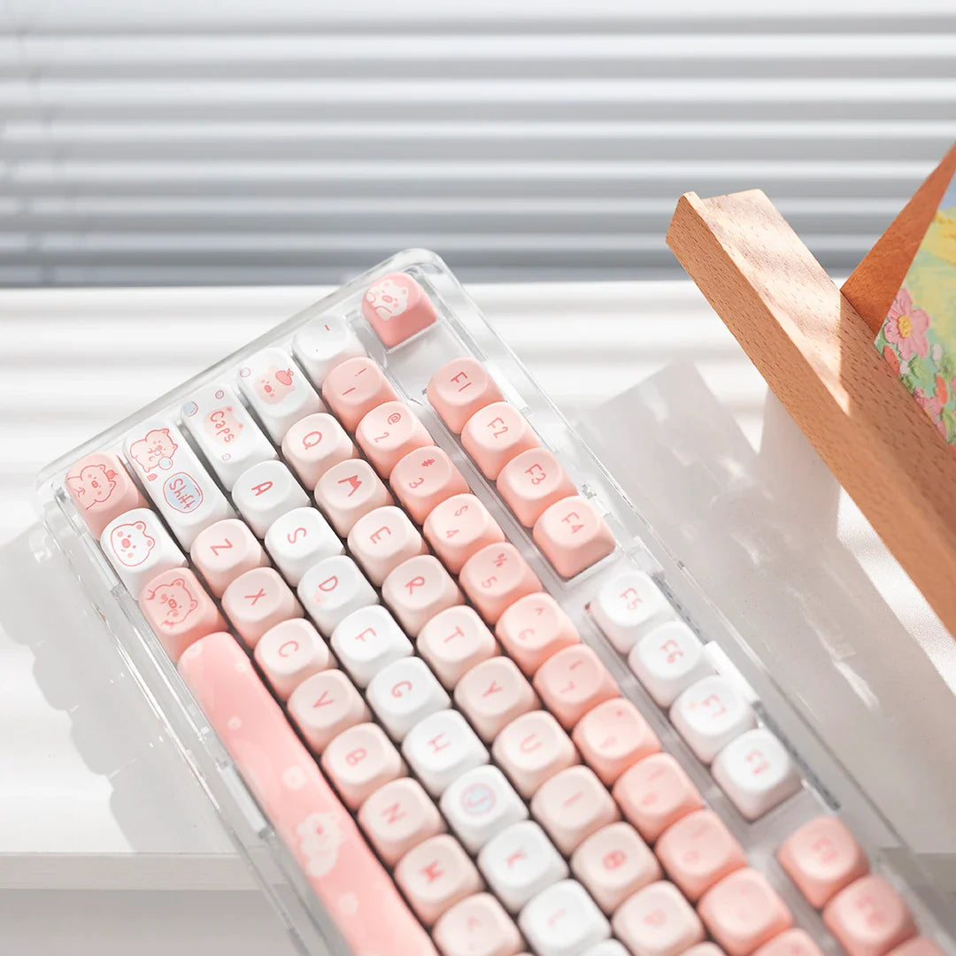 Cat Afternoon Tea Theme Purple Keycap 132 Keys MOA Height PBT Five-sided Sublimation Cute Keycaps for Mechanical Keyboard