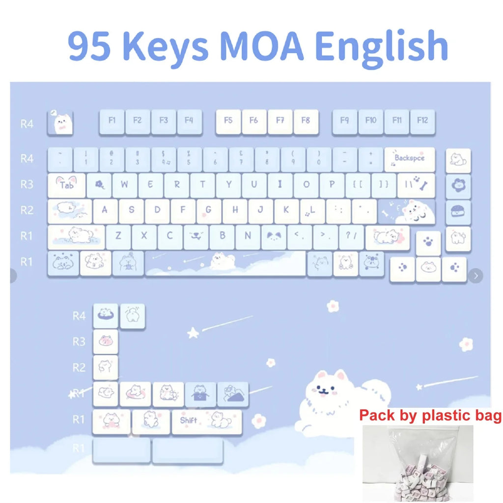 95/132 Keys Cartoon Keycaps PBT Hakimi Dog Cats Keycap MOA Profile Dye Sublimation Keycap For Mechanical Gaming Keyboard