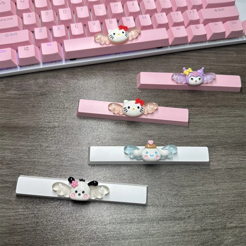 DIY Cute Cartoon Hello Kt Kuromi Keycap 6.25u Spacebar Gaming Mechanical Keyboard Cross Axis Pink White Keycap 2.75 Shift Keycap