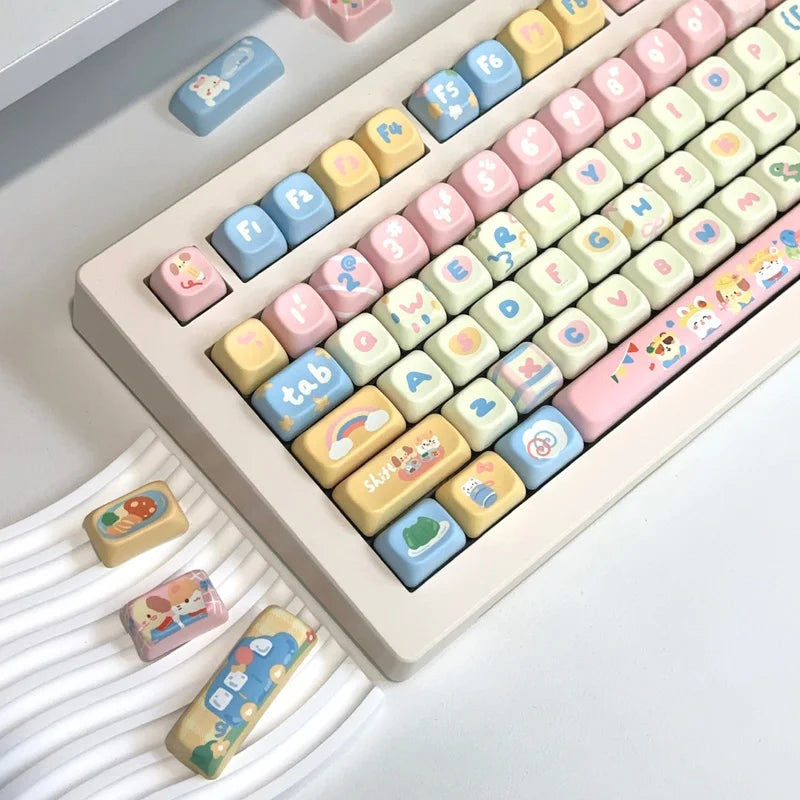Customized Keycap Cute Kindergarten Theme 133/141 Key Eoa Height Pbt Five Sided Heat Sublimation Cartoon Mechanical Keyboard Cap
