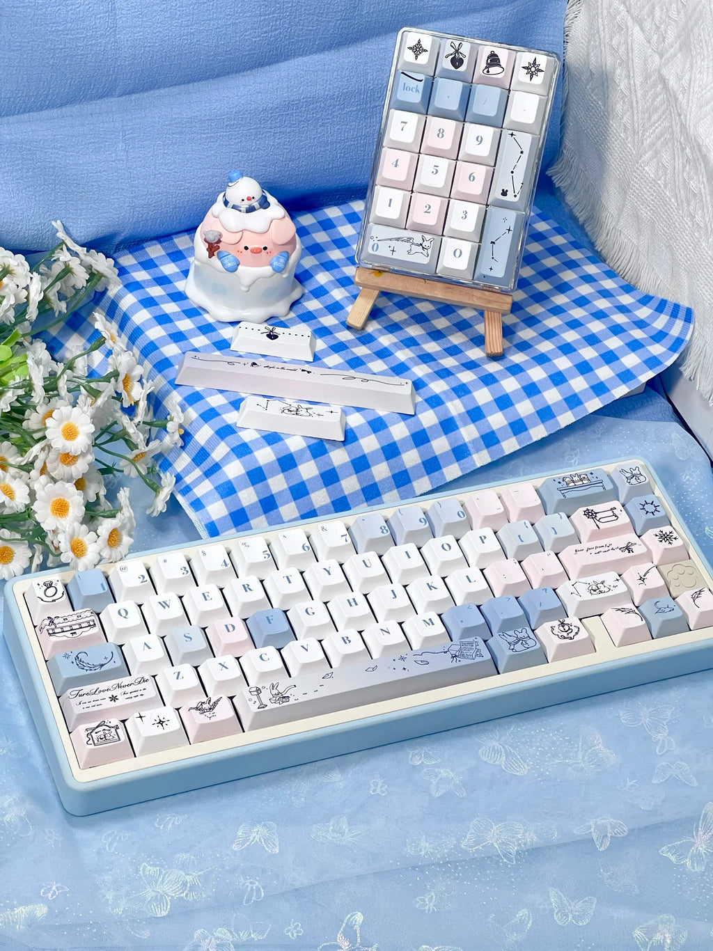Gentle Snow Keycap Cherry Five-Sided Thermal Sublimation Process Pbt Material Blue White Cute Snowflake Small Full Set Of Keycap