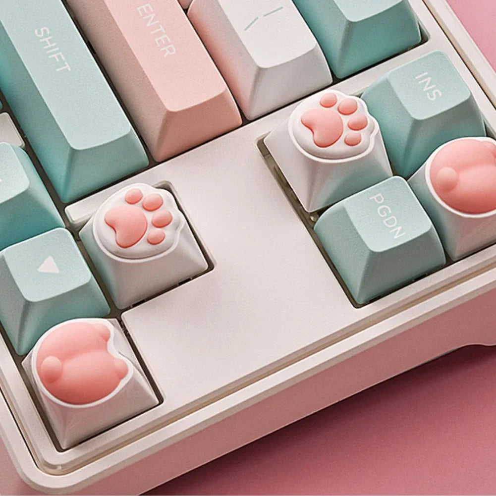 4Pcs Girl Mechanical Keycap 3D Anime Pink Keyboard Cross Axis Personalized Cat Paw Keycap Keyboard Decoration