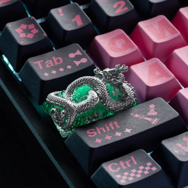 Emerald Keycap Custom Resin Slivery Dragon Point 1.75u Artisan Key Cap Creative Mechanical Keyboard Capslock Keycap for Boy Gift