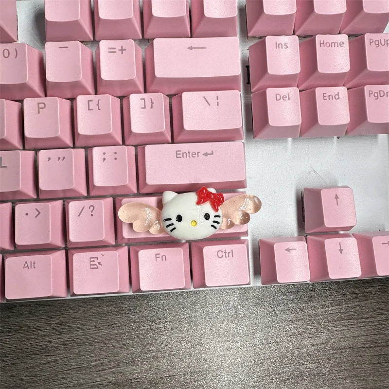 DIY Cute Cartoon Hello Kt Kuromi Keycap 6.25u Spacebar Gaming Mechanical Keyboard Cross Axis Pink White Keycap 2.75 Shift Keycap