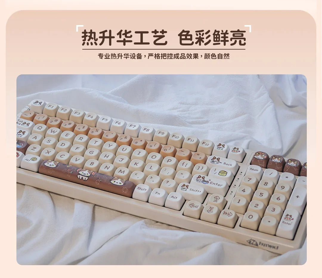 Cats Eat Japanese Food Keycaps Custom PBT MOA Profile Key Cap Cute Dye Sublimation Cartoon Anime Point Keycap Gaming Keyboard