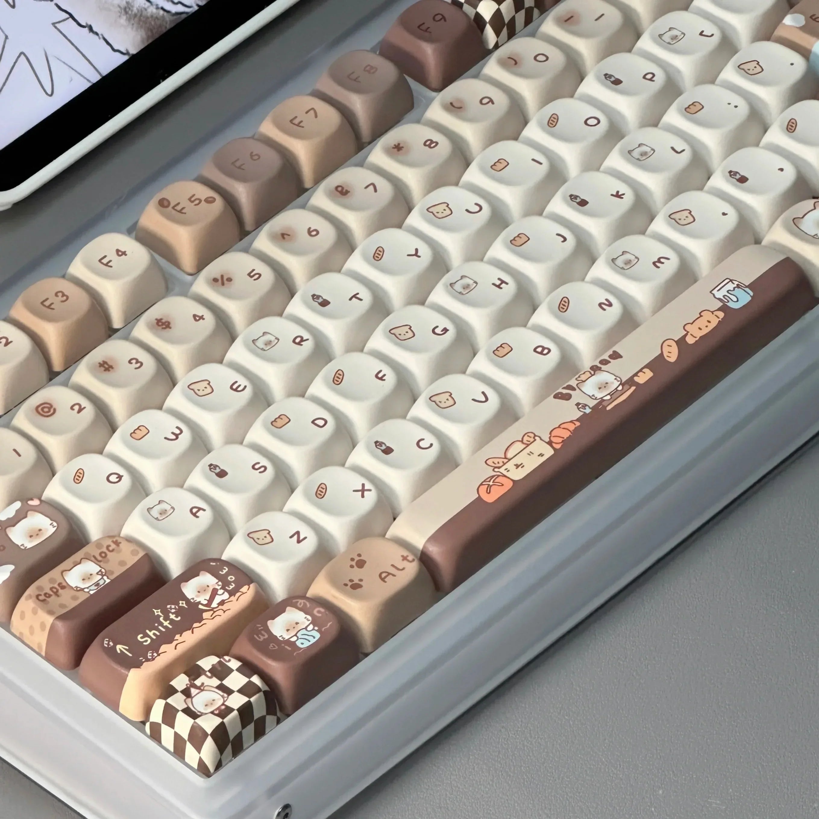 Siamese Cat Bakery Theme Keycaps Set Cat Custom Keycaps PBT Sublimation MOA Profile Keycaps for Mechanical Keyboard Accessories