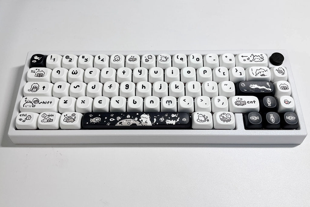Naught Cat Black White Keycap 140 Keys MOA Profile PBT Keycaps Dye Sublimation for MX Switch Gaming Mechanical Keyboard Keycap