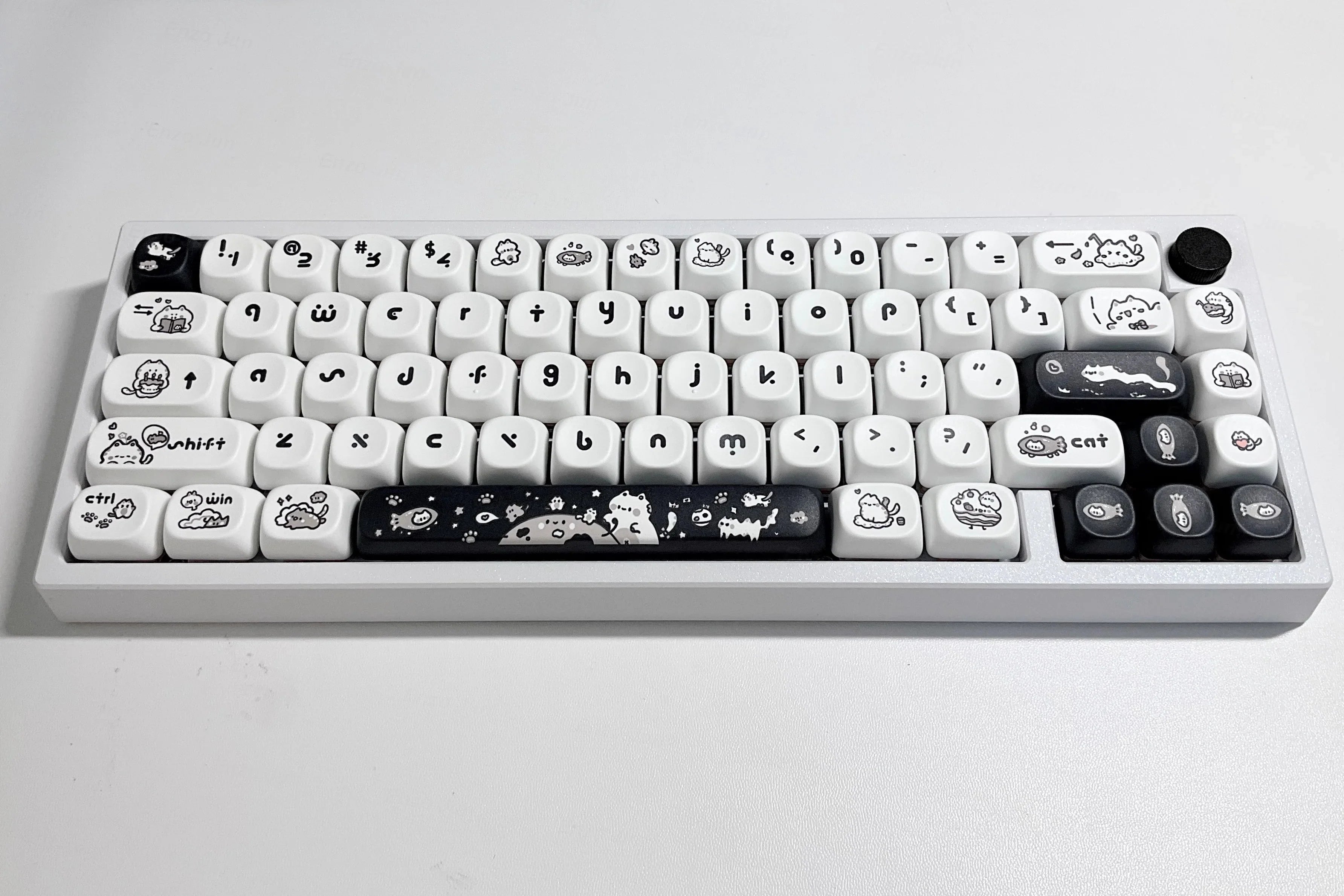 Naught Cat Black White Keycap 140 Keys MOA Profile PBT Keycaps Dye Sublimation for MX Switch Gaming Mechanical Keyboard Keycap