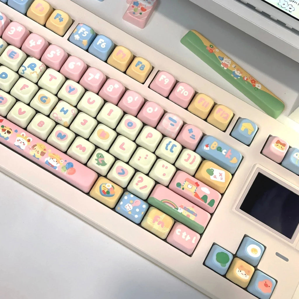 Customized Keycap Cute Kindergarten Theme 133/141 Key Eoa Height Pbt Five Sided Heat Sublimation Cartoon Mechanical Keyboard Cap