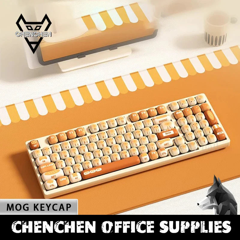 Akko Mog Moa Keycap Cute Thermal Pbt Sublimation Keycaps Mog Keycap Round Steamed Bun Mushroom Customizetion 138keys Keycap Gift