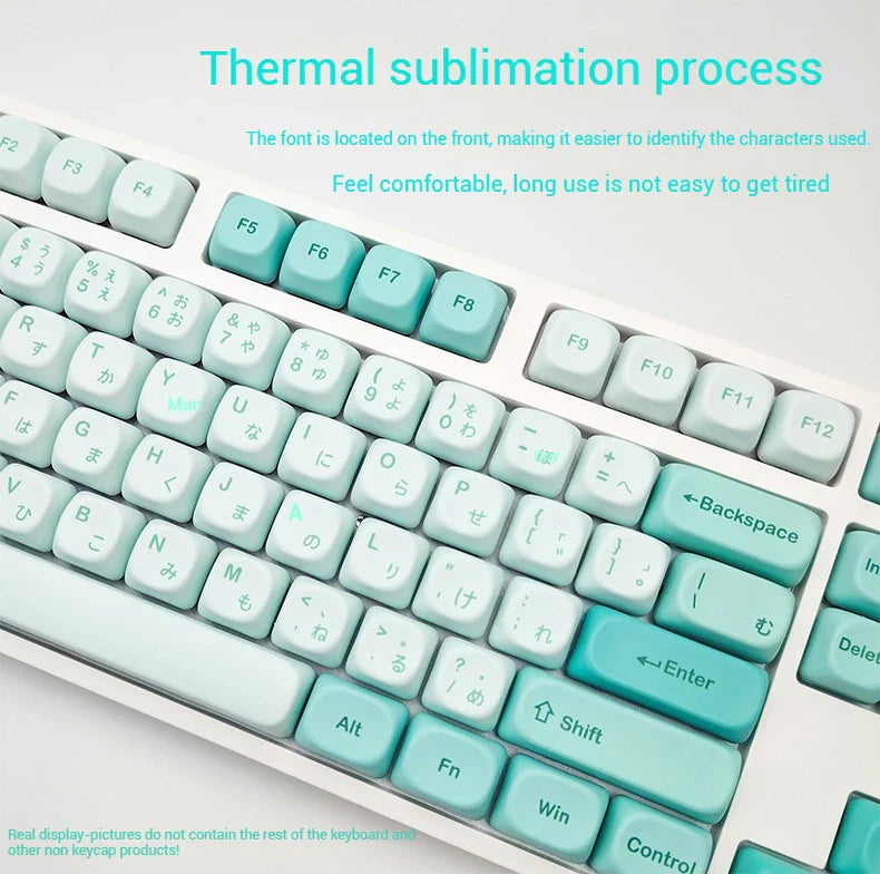 Keycap Mint Cool Cyan Series Moa Height 125 Pieces Full Set Pbt Material Color Blocked Mechanical Keyboard Thermal Sublimation ﻿