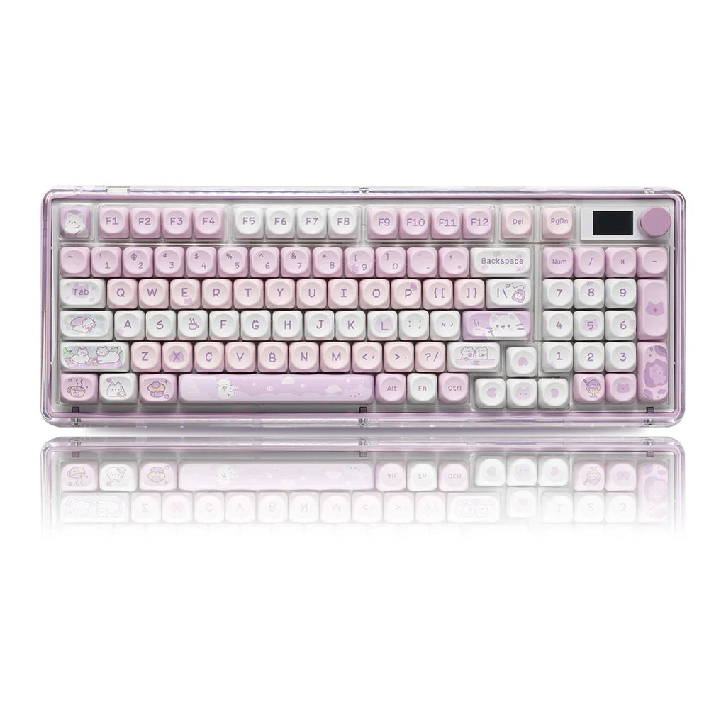 Cat Afternoon Tea Theme Purple Keycap 132 Keys MOA Height PBT Five-sided Sublimation Cute Keycaps for Mechanical Keyboard