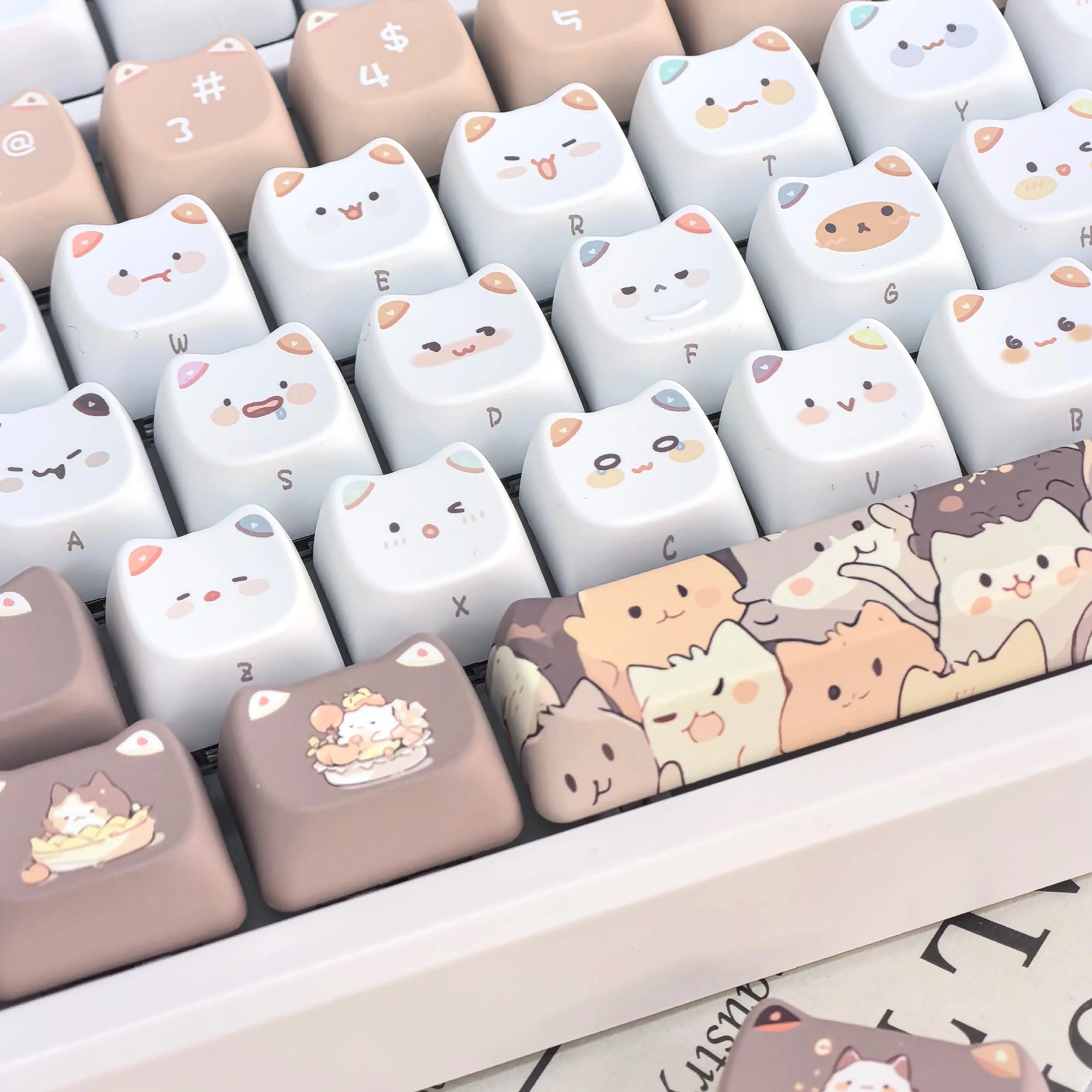 Cute Meow Keycaps Cat Head MAO Profile PBT Key Cap Dye Sublimation for MX Mechanical Keyboard KeyCap Keyboards Accessories