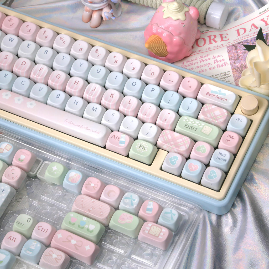 Mousse Mood Theme Keycap MOA Profile 131 Keys Cute Sweet Keycaps PBT Thermal Sublimation Macaron Color Mechanical Keyboard Cap