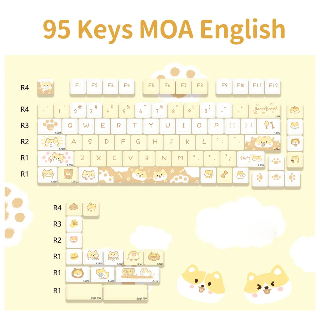 95 Keys artoon Cute Puppy Cat Kitty Keycaps GMK PBT Keycap MOA Profile Dye Sublimation For  DIY Mechanical Keyboard Girls Gift
