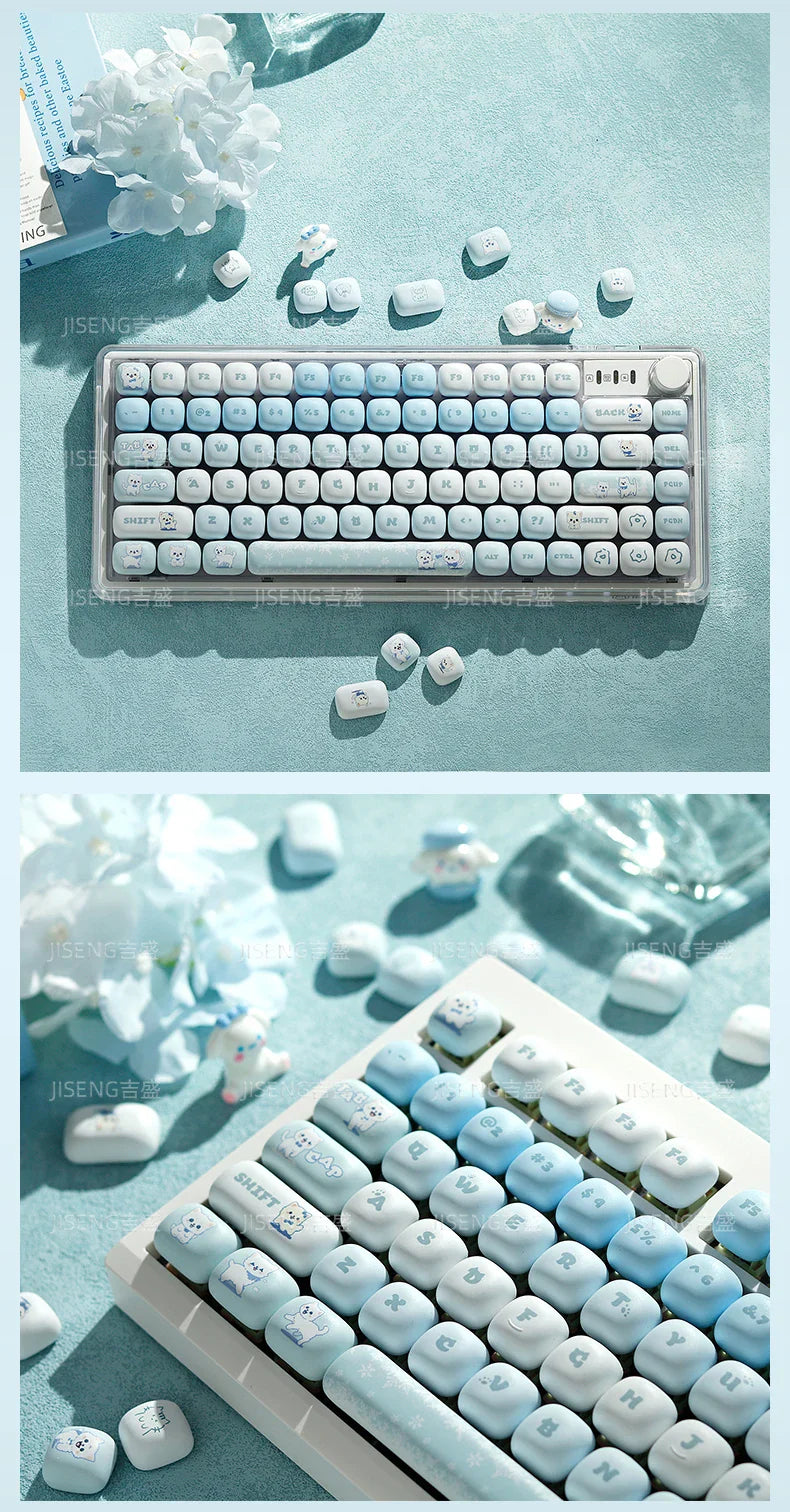 Blue Cat Mantou Keycap Set Custom PBT 140keys Lovely Animal MOG Profile Anime Key Caps Mechanical Keyboard Artisan Keycaps Gift