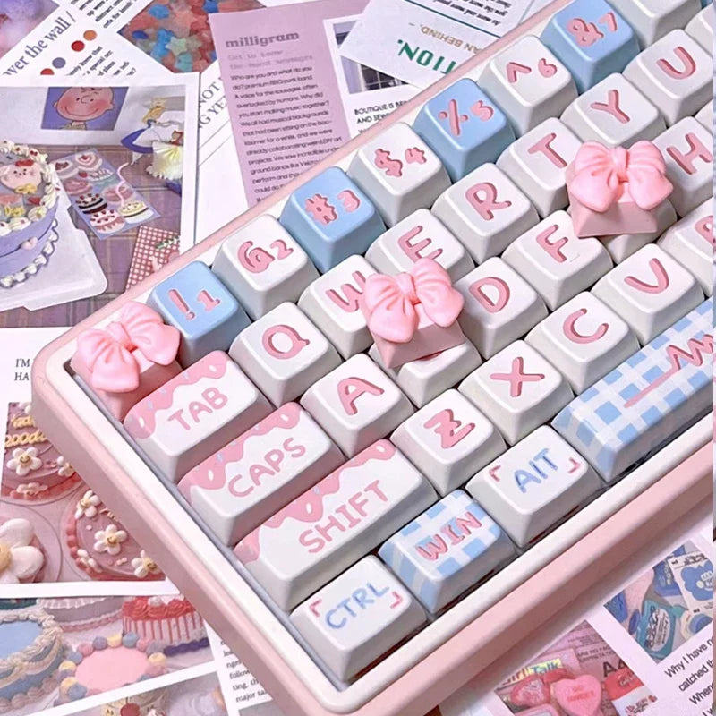 DIY Handmade Customized Pink Butterfly Keycap Transparent Cross Axis Game Girl Pink Mechanical Keyboard Keycap