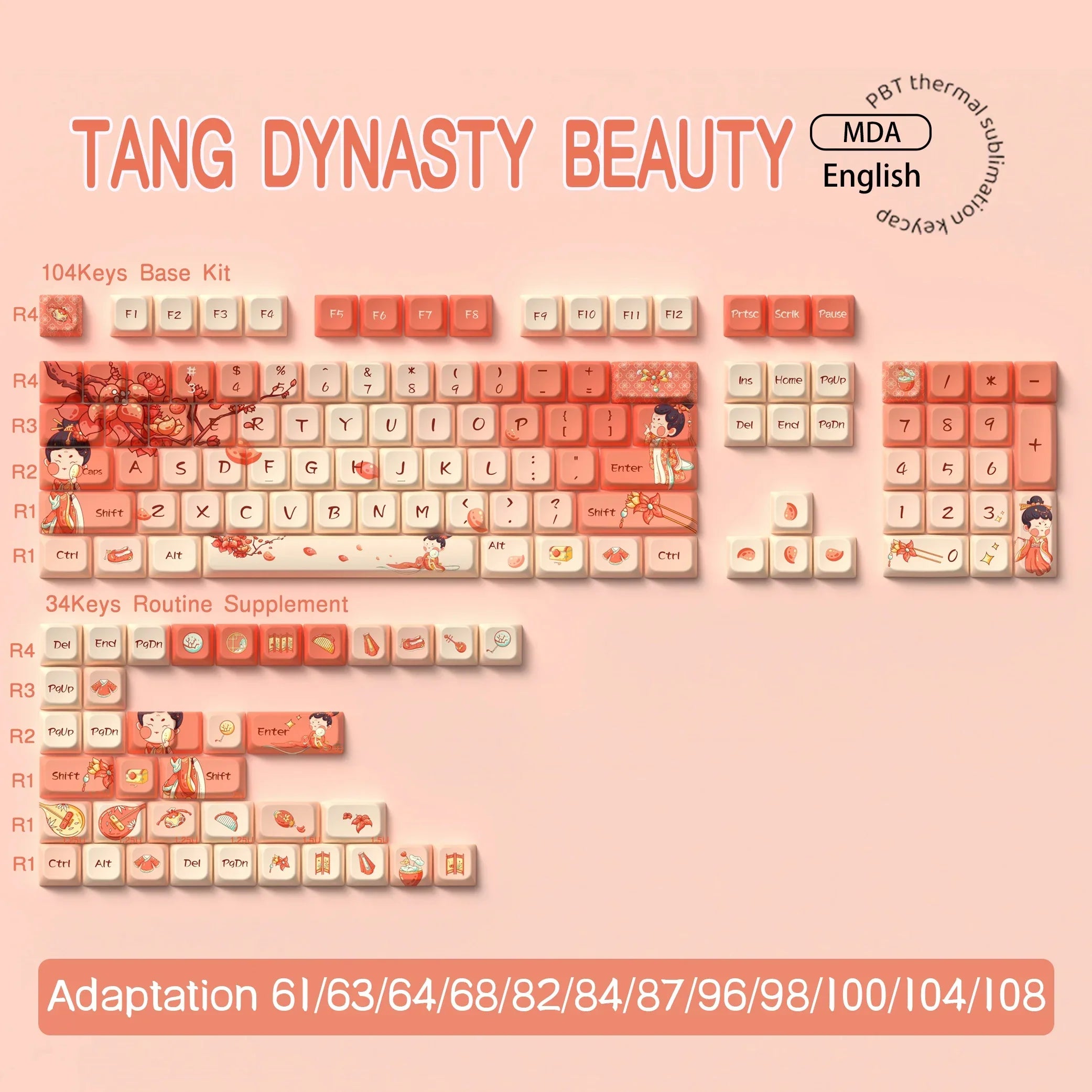 Original Theme Keycaps MDA Profile cute Anime PBT Keycap custom For Mechanical Keyboard with iso layout and 7U space bar