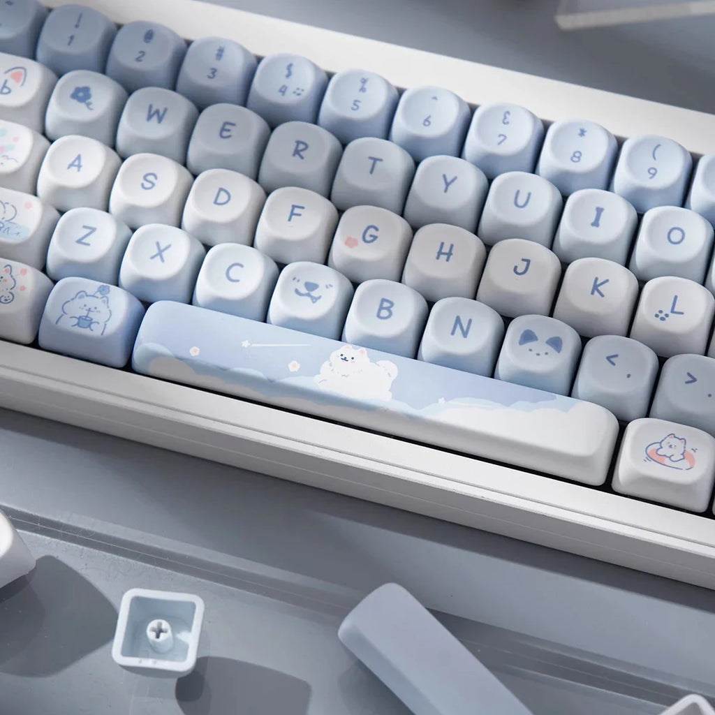 USLION 95Keys MOA Profile Keycaps Cute Samoye Dogs Theme PBT Key Caps Suit for 61/64/68/84/75/87 Keys Gaming Mechanical Keyboard