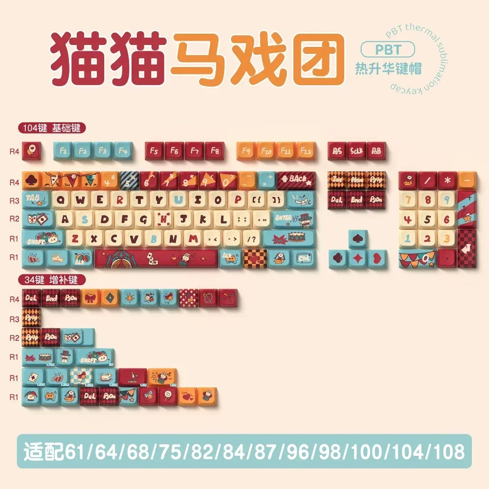 MDA Cartoon Personalized Keycap Set PBT Large Set Creative for MX Switch 60/84/90/104/108 Gaming Mechanical Keyboards