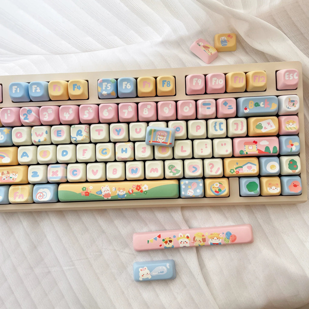 Customized Keycap Cute Kindergarten Theme 133/141 Key Eoa Height Pbt Five Sided Heat Sublimation Cartoon Mechanical Keyboard Cap