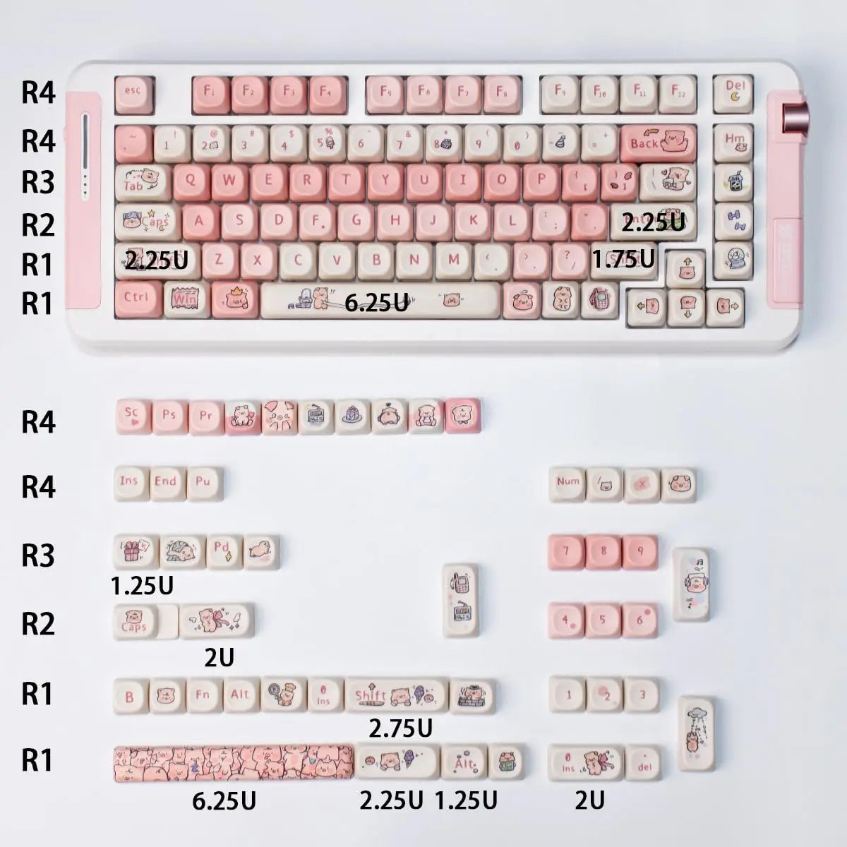 Cats and Puppies Keycaps MOA Profile Thermal Sublimation PBT Keycaps Personalized Cute Keycap For 64/104/108 Mechanical keyboard