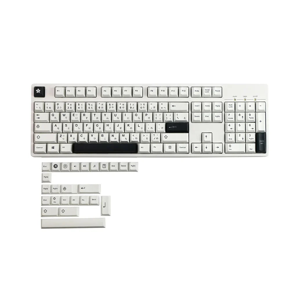 PBT Keycap Minimalist Black White Japanese Keycaps Cherry Profile 129 Keys For Mechanical and Optical Gaming Keyboard