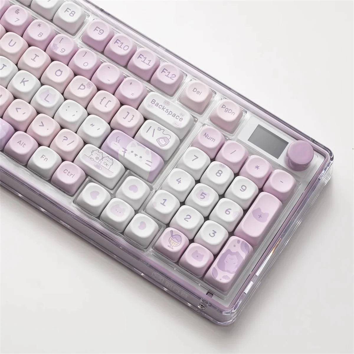 132 Keys Dye Sublimation PBT Keycaps Purple Cute Cat Themed MOT Profile Keycap for Gateron MOA MX Switches Mechanical Keyboard