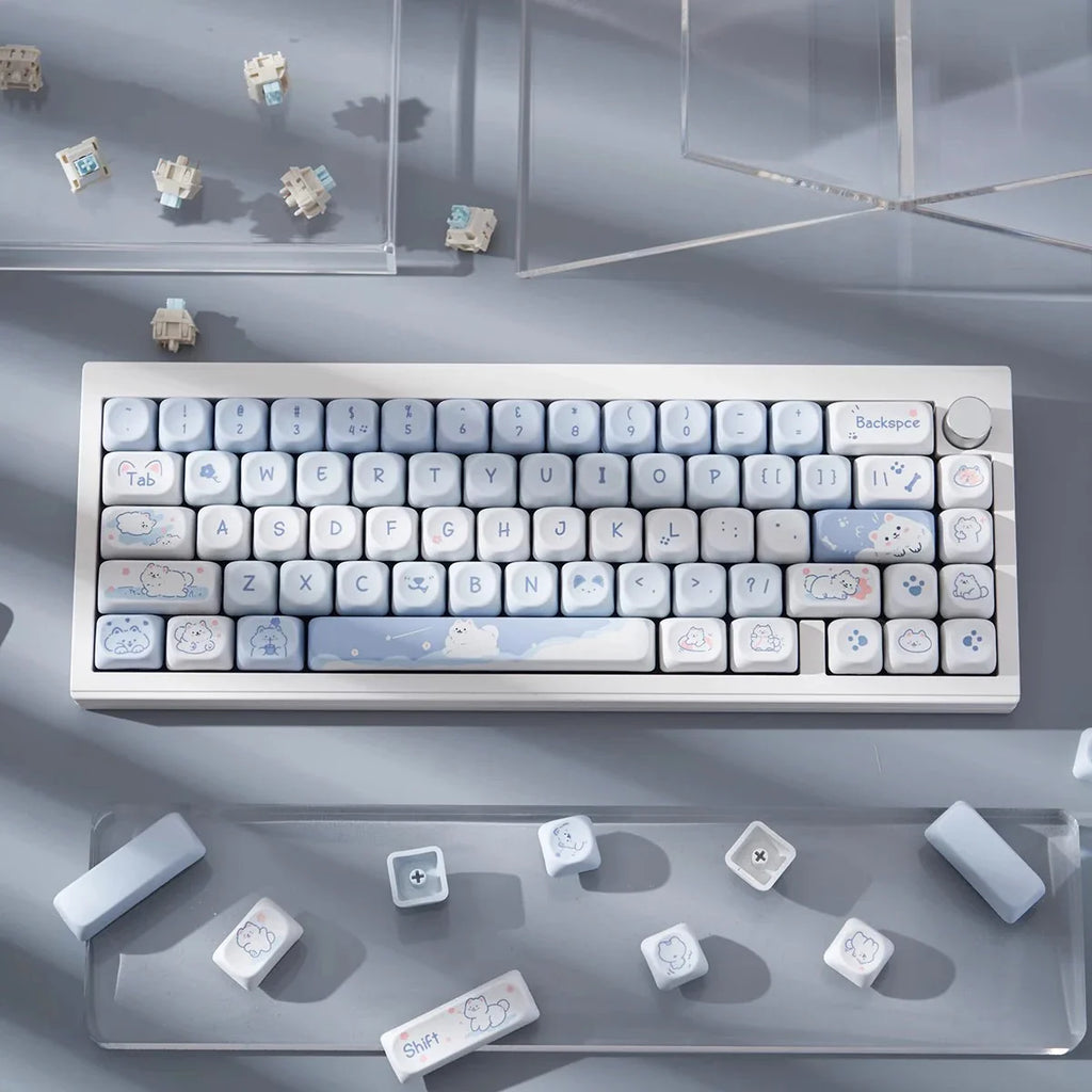 USLION 95Keys MOA Profile Keycaps Cute Samoye Dogs Theme PBT Key Caps Suit for 61/64/68/84/75/87 Keys Gaming Mechanical Keyboard